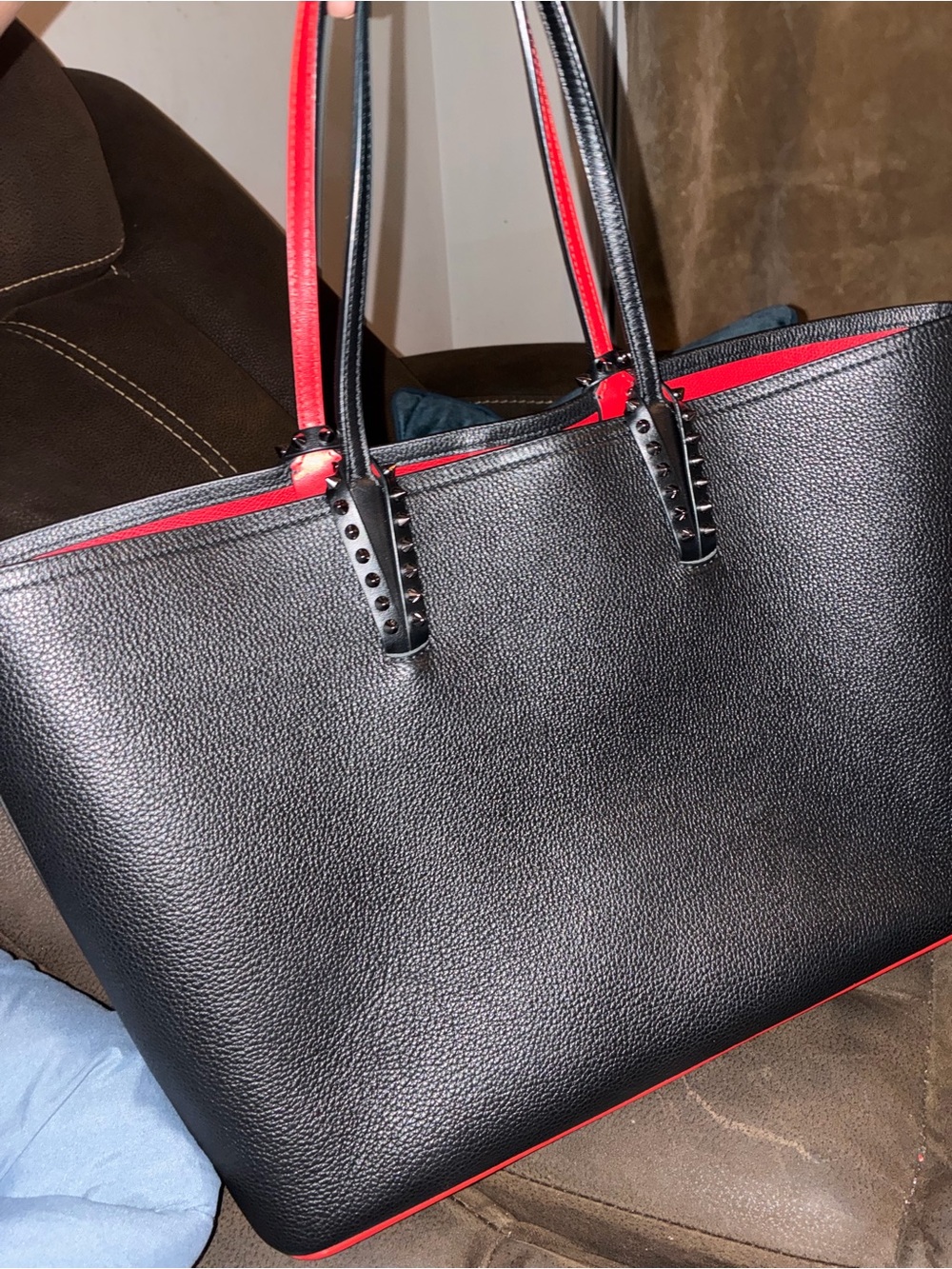 Christian Louboutin Black Tote with Red Trim and Studded Handles - Picture 7 of 9